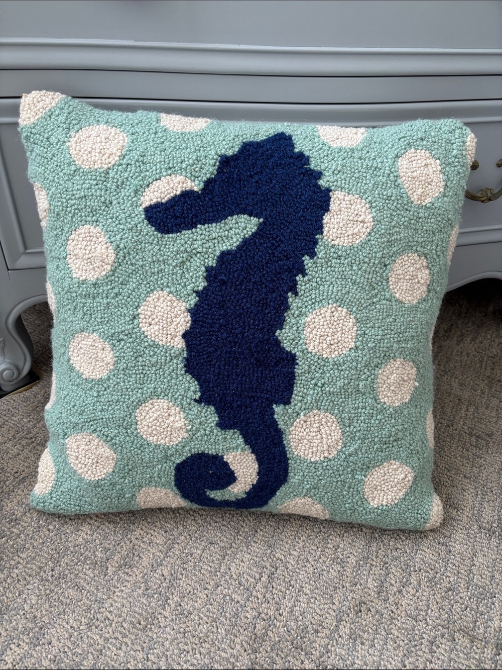 Seahorse Dots Wool Pillow Sham 18 inch Square zipper Nautical Seaside Coastal